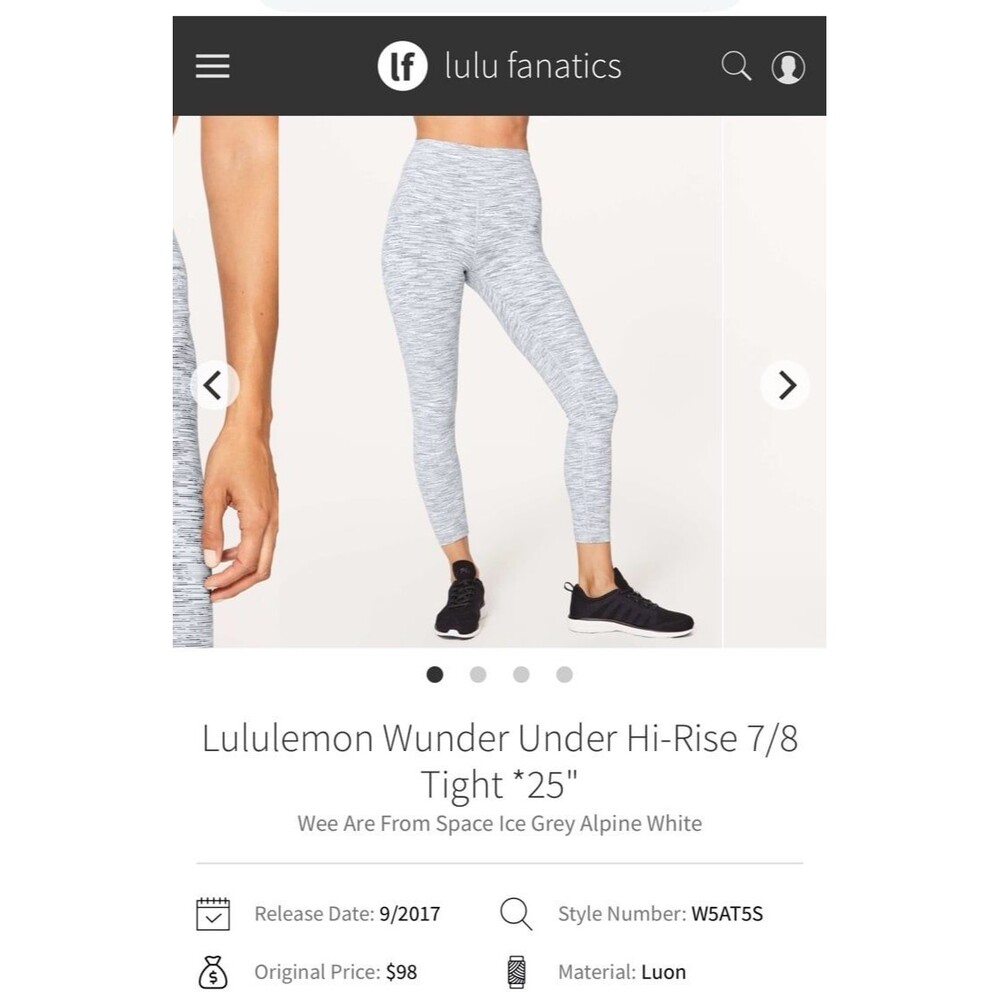 Lululemon size 4 space grey Wunder Under Hi-Rise 7/8 Tight *25" leggings
